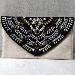 Elegant Black and Gold Embellished Clutch